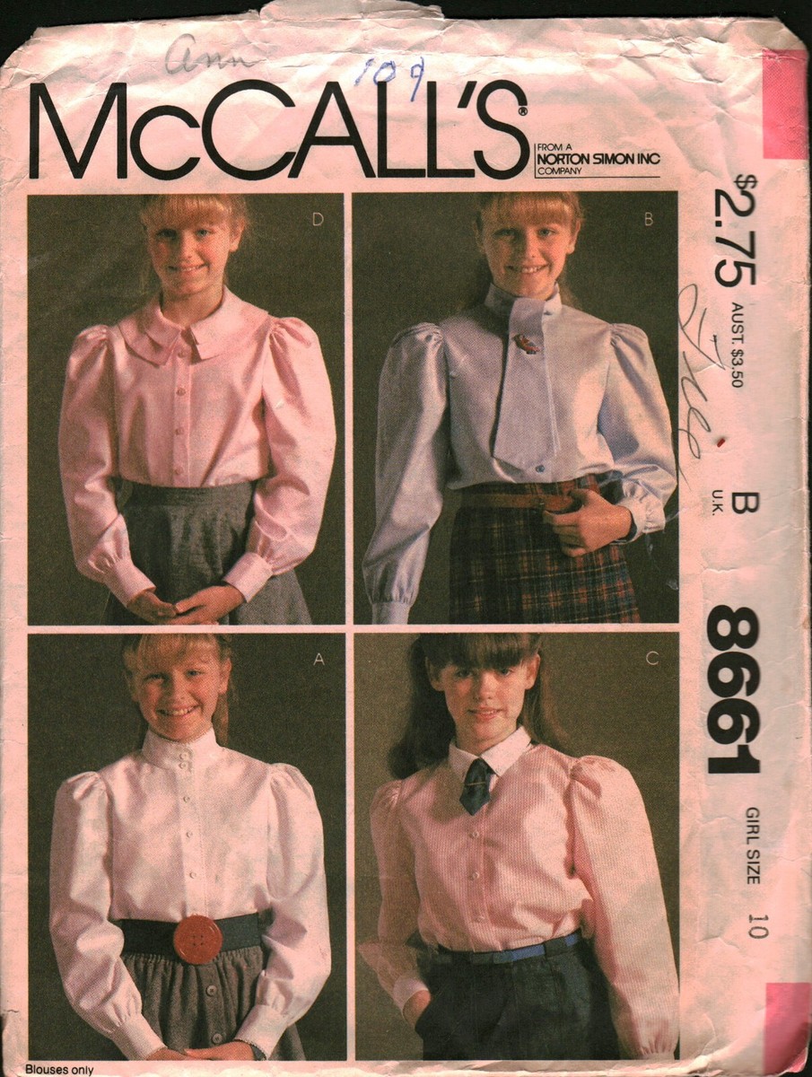 8661 Vintage McCalls SEWING Pattern Girls 1980s BUttoned Front