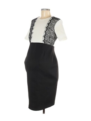 ASOS Maternity Size 8 Sheath Dress White Black Lace Accent Back Zip Back  Slit | eBay