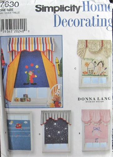 Simplicity 7630 Home Decor VALANCES & SHADES Baby Childrens Teen Room Pattern UC