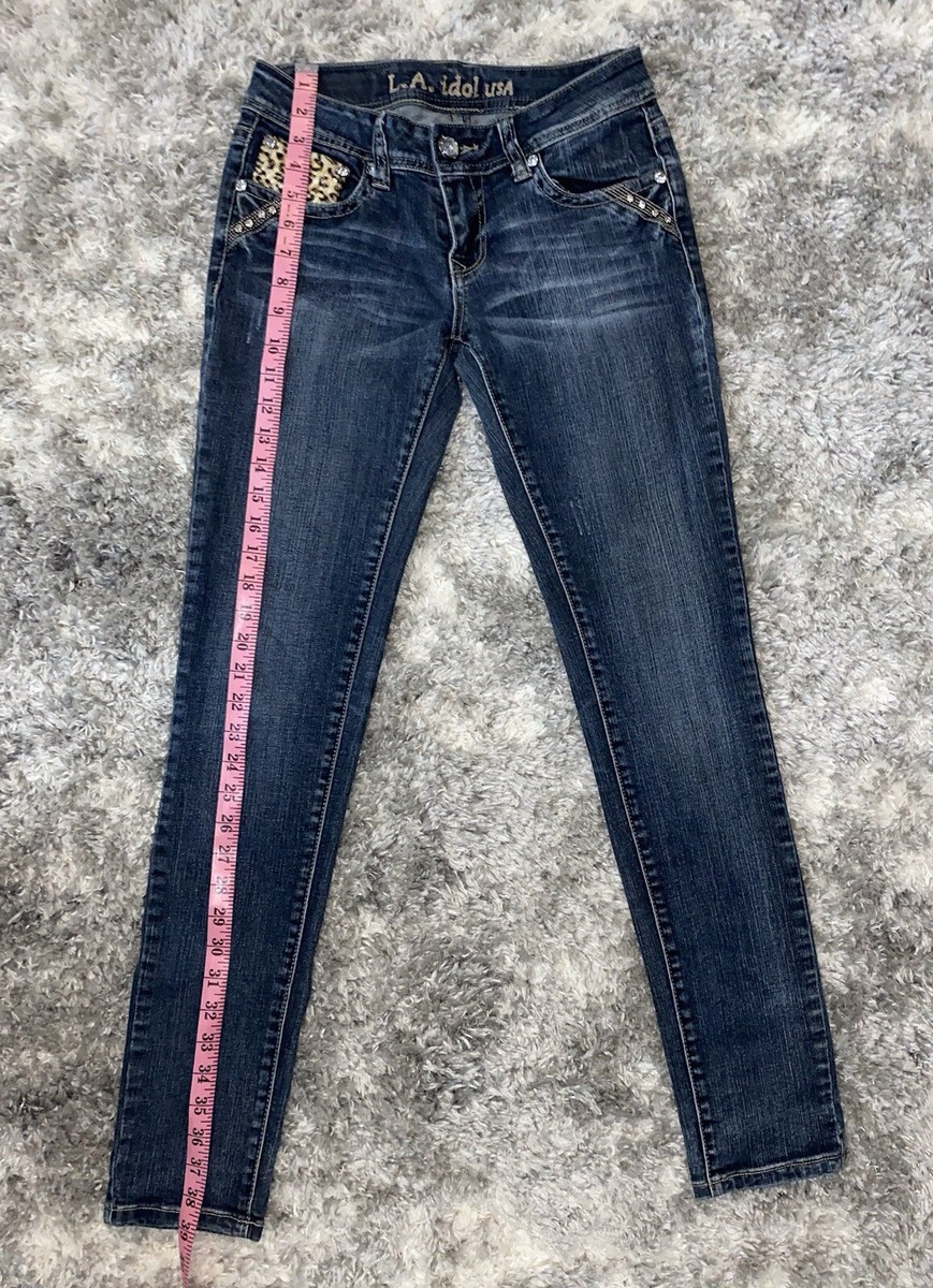 ダークウォッシュ ジーンズ / leopard L.A.Idol USA Embellished 5 pocket Dark Denim Jeans Leopard