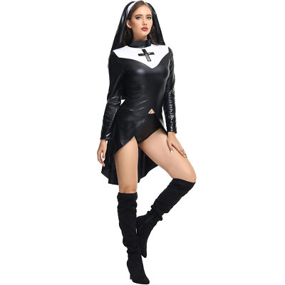Sexy Patent Leather Nun Costumes Tight Skirt Women Halloween Black Dress Cosplay | eBay Sexy Patent Leather Nun Costumes Tight Skirt Women Halloween Black Dress Cosplay | eBay