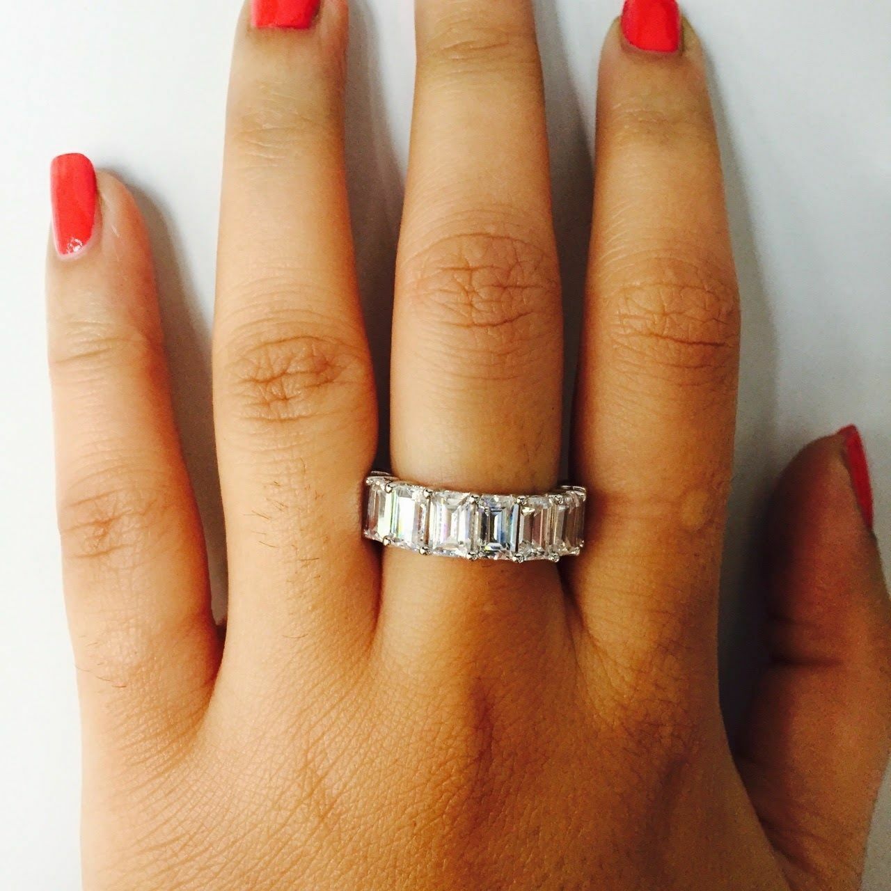 9Ct White Emerald Cut CZ Eternity Wedding Band Ring In 925 Sterling ...