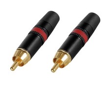 2 Two Genuine REAN NYS373-2 RCA Male Phono Plug Black w/ Gold Contact Red Ring