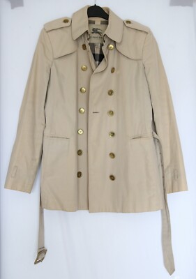 Burberry size UK 14 cream beige trench coat long sleeves gold