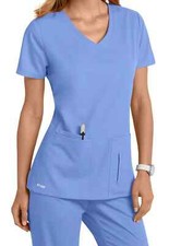 Greys Anatomy by Barco Scrub Top Womens Sz 3XL Crossover V-Neck Ciel Blue NEW