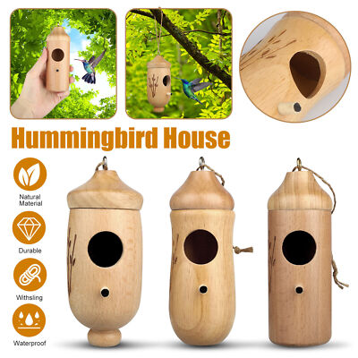 Wooden Brown Hummingbird House Bird Feeder Outdoor Garden Patios Hangings Decor
