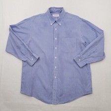 Vintage Brooks Brothers Shirt Mens 16.5 Blue White Makers Gingham Plaid USA MADE