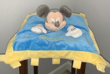 Disney Parks Mickey Mouse Baby Lovey Security Blanket Blue Yellow Crinkle Tags