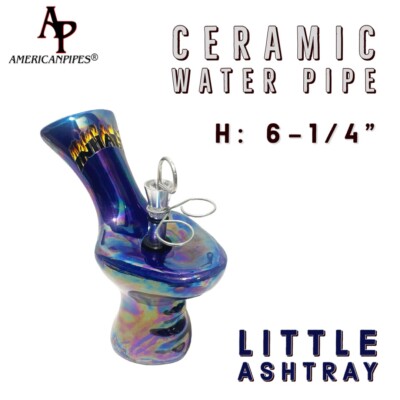 INHALE ️6-1/4'' BLUE ASHTRAY CERAMIC HOOKAH WATER PIPE WITH  PULLSTEM MADE IN USA
