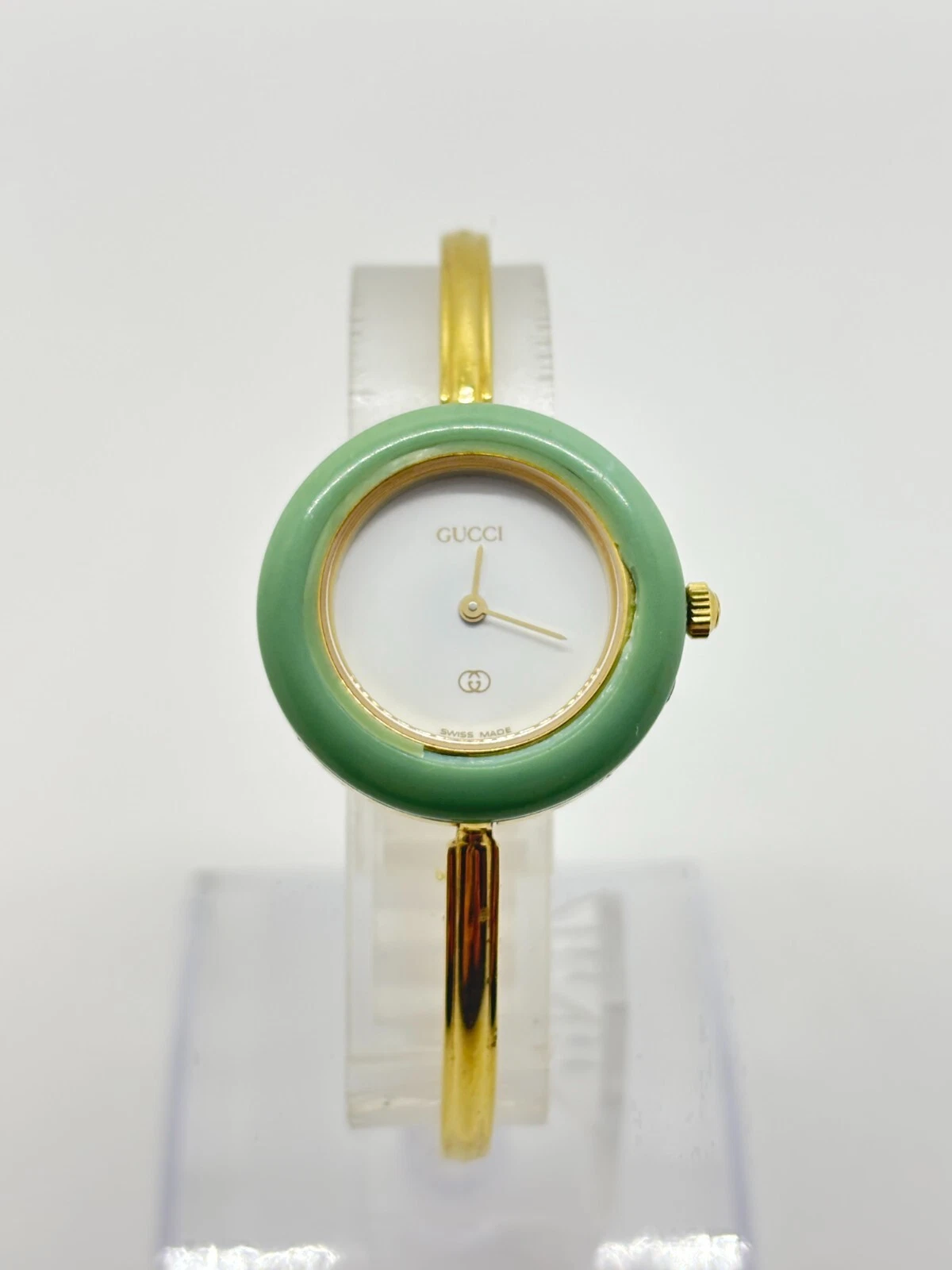 [Exc+5] Montre Gucci 11/12.2 Lunette Change Or Vintage Occasion Fonctionne