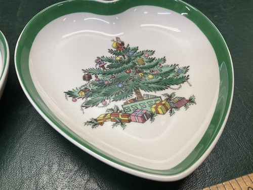 2 Vintage Spode England Christmas Tree Heart Shaped Nut Candy Trinket Dishes - Picture 3 of 10
