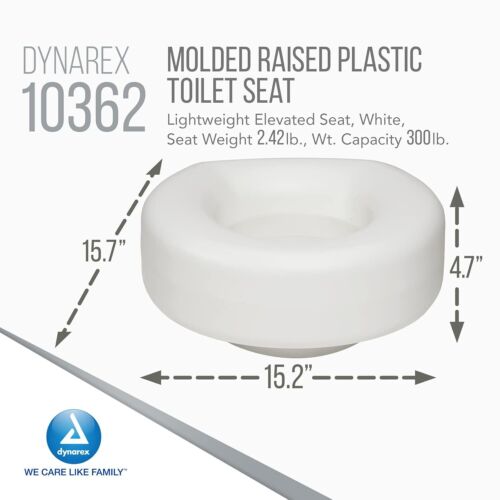Dynarex 10362 White Molded Raised Plastic Toilet Seat for Post-Surgical Patients - Picture 2 of 7