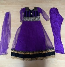 Women Ladies Indian Pakistani Shalwar Kameez Churidar Suit Purple Beaded Size 38