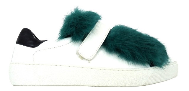 white sneakers with fur