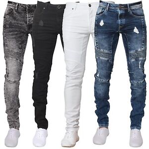 Enzo Mens Super Skinny Fit Ripped Jeans 