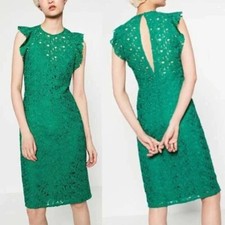 Zara Green Guipure Lace Tube Dress Size S Retail $99