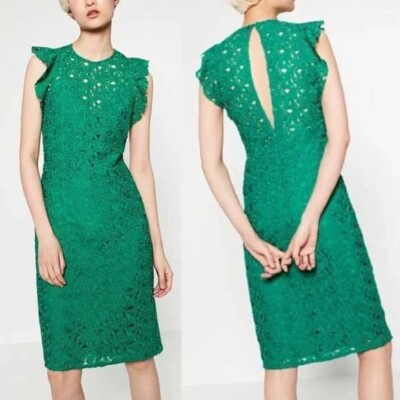 Zara Green Guipure Lace Tube Dress Size S Retail $99 | eBay