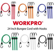 WORKPRO 4PC 24" Bungee Cord w/Hooks Heavy Duty Rubber Straps Strong Elastic Rope
