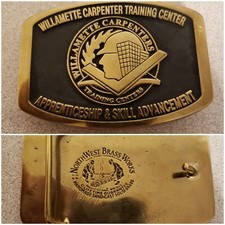 Willamette Carpenter Training Center Belt Buckle HANDMADE SAND-CAST SOLID BRASS