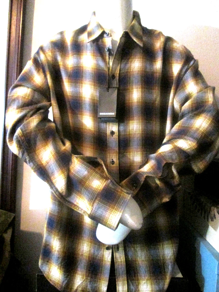 CAMISA BLACK LABEL DSQUARED2-SUPREME HIL DEFLECT OMBRE GOLD CHEK-$690-54/XL Foto 3 de 4