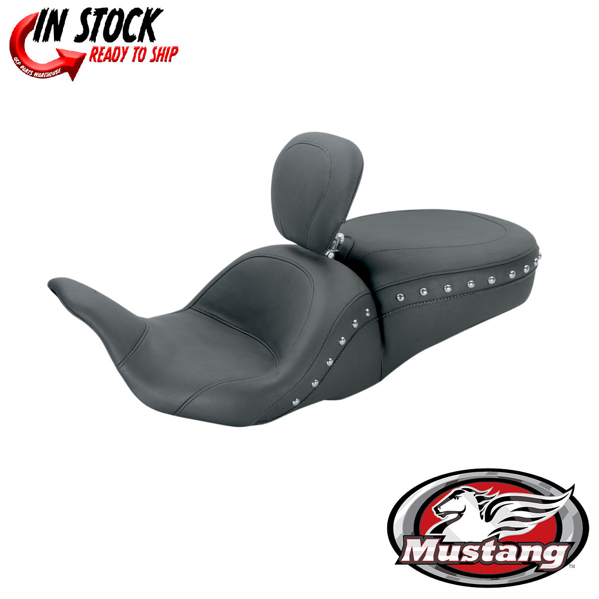 Mustang 1Piece Lowdown Touring Seat with Driver Backrest Chrome Studs eBay