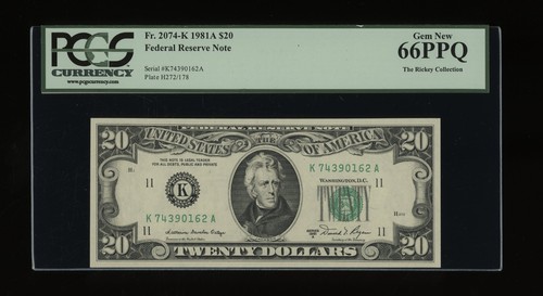DBR 1981-A $20 FRN Dallas Gem Fr. 2074-K PCGS 66 PPQ Serial K74390162A - Picture 1 of 2