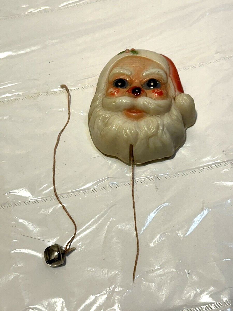 Vtg MCM Santa Claus Pin Brooch Light Up Nose Bell Xmas Plastic