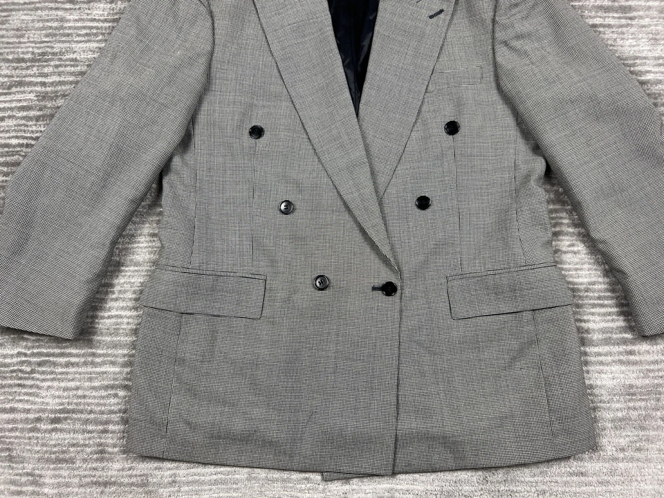 Gianfranco Ruffini 意大利西装外套男式 42 R 灰色千鸟格羊毛双排扣 — 第 3/4 张图片