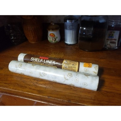 Vintage 1970s Rubbermaid Brown White Floral Flower Daisy Shelf Liner 2 Rolls