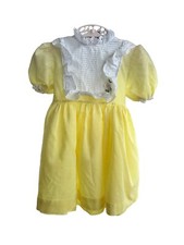 Vtg Toddle Time Pastel Yellow Swiss Dot Sheer Party Dress Lace 4t Flower Pleated