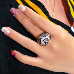 Authentic Women Chunky Gold Plated Cubic Zirconia Leopard Print Finger Rings Party Jewelry