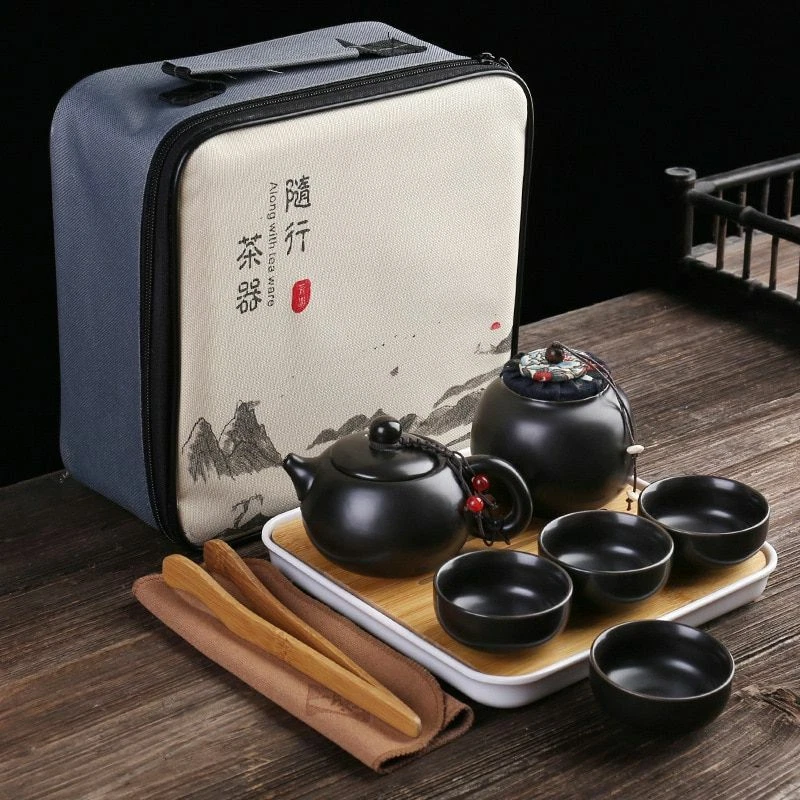 Juego de tetera y tazas portátiles de viaje de cerámica de kung fu china Gaiwan Foto 2 de 4