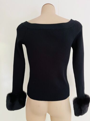 ZARA Black Faux Fur Cuff Knit Top Size L / 14 BRAND NEW WITH TAGS - Picture 6 of 7