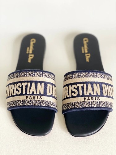 CHRISTIAN DIOR DWAY NAVY BLUE FABRIC SLIDES SANDALS SHOES 40.5 - Picture 5 of 7