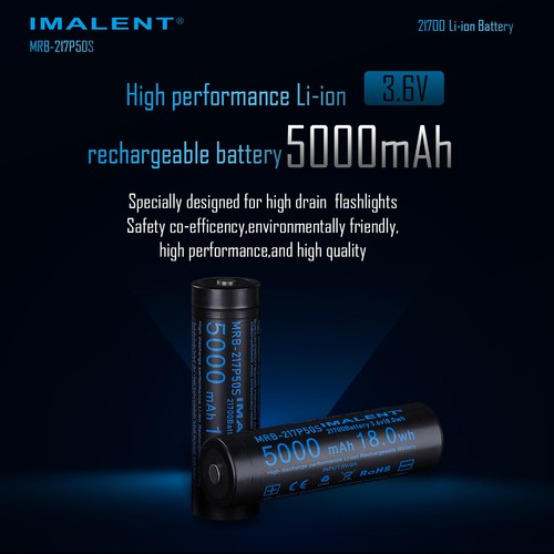 Batería recargable IMALENT 5000mAh para faro HT70 HT50 MRB-217P50S batería - Imagen 2 de 10