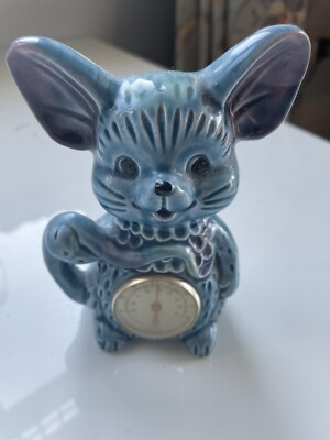 Kleine blaue Keramik Maus mit Thermostat Zifferblatt mit Fremd auf Unterseite als Hersteller bzw.