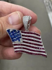 2.00Ct Round Cut Simulated Red Ruby Flag Pendant 14K White Gold Plated