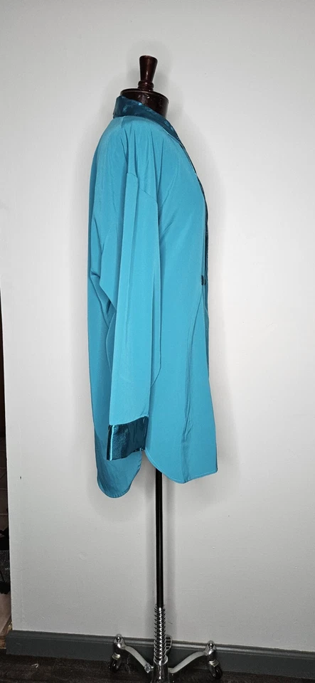 Vintage 1980s Victoria Secret Gold Label Teal Silky Sleep Shirt Size Large - Image 3 of 4