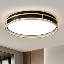 Ceiling Lights 11.81 in,Flush Mount Round Modern Led Black and Gold Metal 4000K
