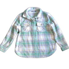 Member's Mark Girls Plaid Shacket XL 14/16 Green Blue Beige Long Sleeve