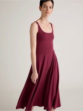 Quince Tencel Jersey Fit & Flare Midi Dress Burgundy Wine Scoop Neck S