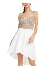 CITY STUDIO Womens Beige Spaghetti Strap Above The Knee Hi-Lo Dress 1