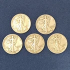 Walking Liberty Half Dollars 90% Silver, Lot of 5, 1940's, Lot 015
