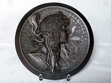 TETE BYZANTINE + ENTWURF ALPHONSE MUCHA + JUGENDSTIL WANDRELIEF 1900 + EISENGUSS
