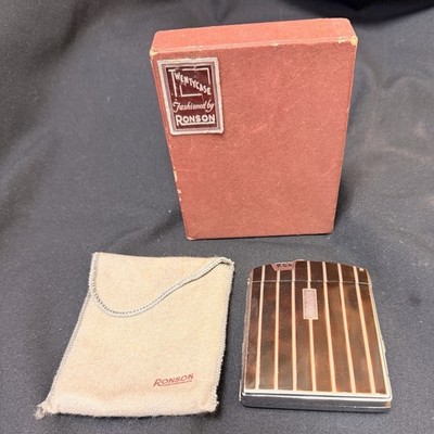 Vintage Ronson TWENTYCASE Art Deco Cigarette Case & Lighter, Orig. Pouch & Box
