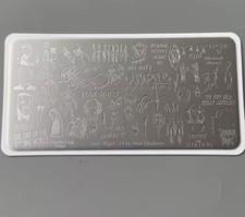 C008 Horror Theme Metal Nail Art Stamping Plate, Silver Rectangular Etched