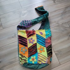 Colorful Patchwork Shoulder Bag with Floral Appliqu  Design Boho HIPPIE style