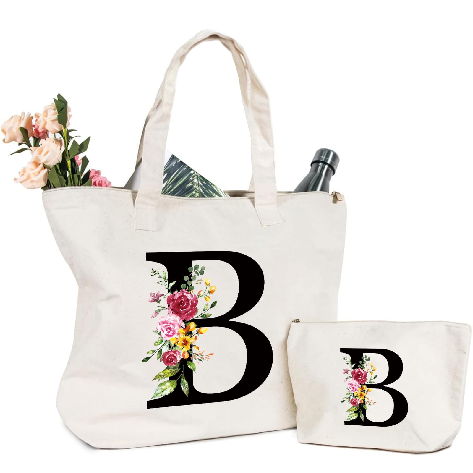 Sac fourre-tout en toile avec lettre fleurie le cadeau d'anniversaire idéal