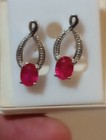 NATURAL GEM TESTED HEATED BLOOD RED RUBY 3.30 CT 925 S. 14K WHITE GOLD EARRINGS — photo 3