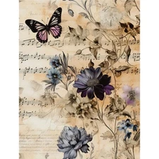 Floral Music #4 | A4 Mulberry Rice Paper | Paper for Decoupage
